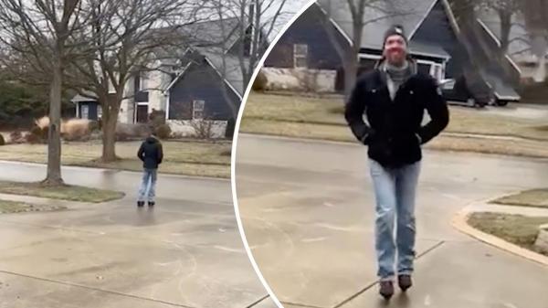 اسکیت بازی روی خیابان یخ زده